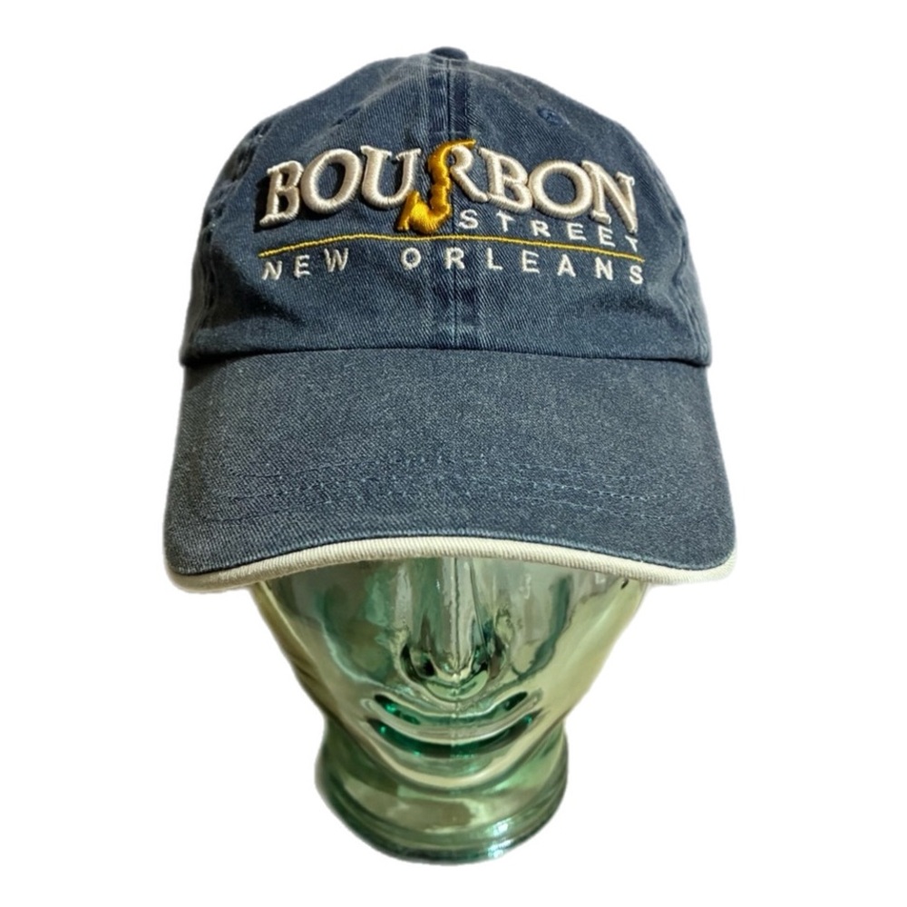 Bourbon Street New Orleans Saxophone Embroidered Blue Baseball Cap Hat Cotton OS
